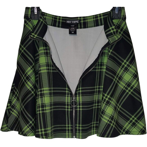 Hot Topic Green Black Plaid Zipper Short Skirt with pockets, Womens Size SM - Picture 2 of 4